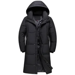 2024 Nuovo Arrivo Piumini Invernali Da Uomo Cappotto di Moda Addensare Caldo 90% Piumini D'anatra Bianca per Gli Uomini Con Cappuccio Nero Lungo Parka