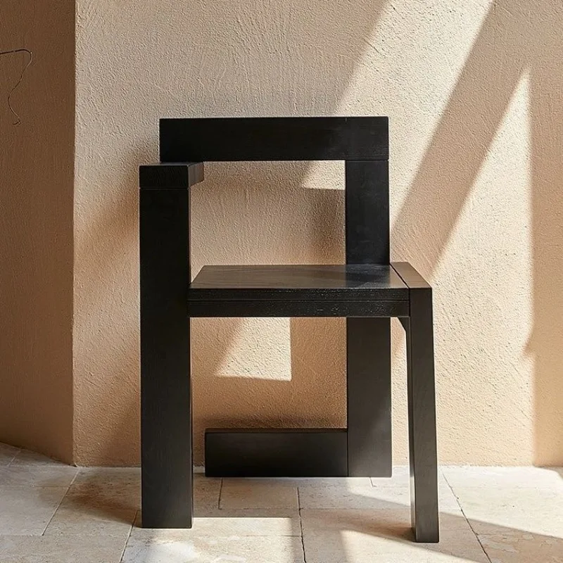 

Nordic Solid Wood Chair Design Building Block Stool Net Red Japanese Personality Four-legged Modern Leisure Armrest Back Chair