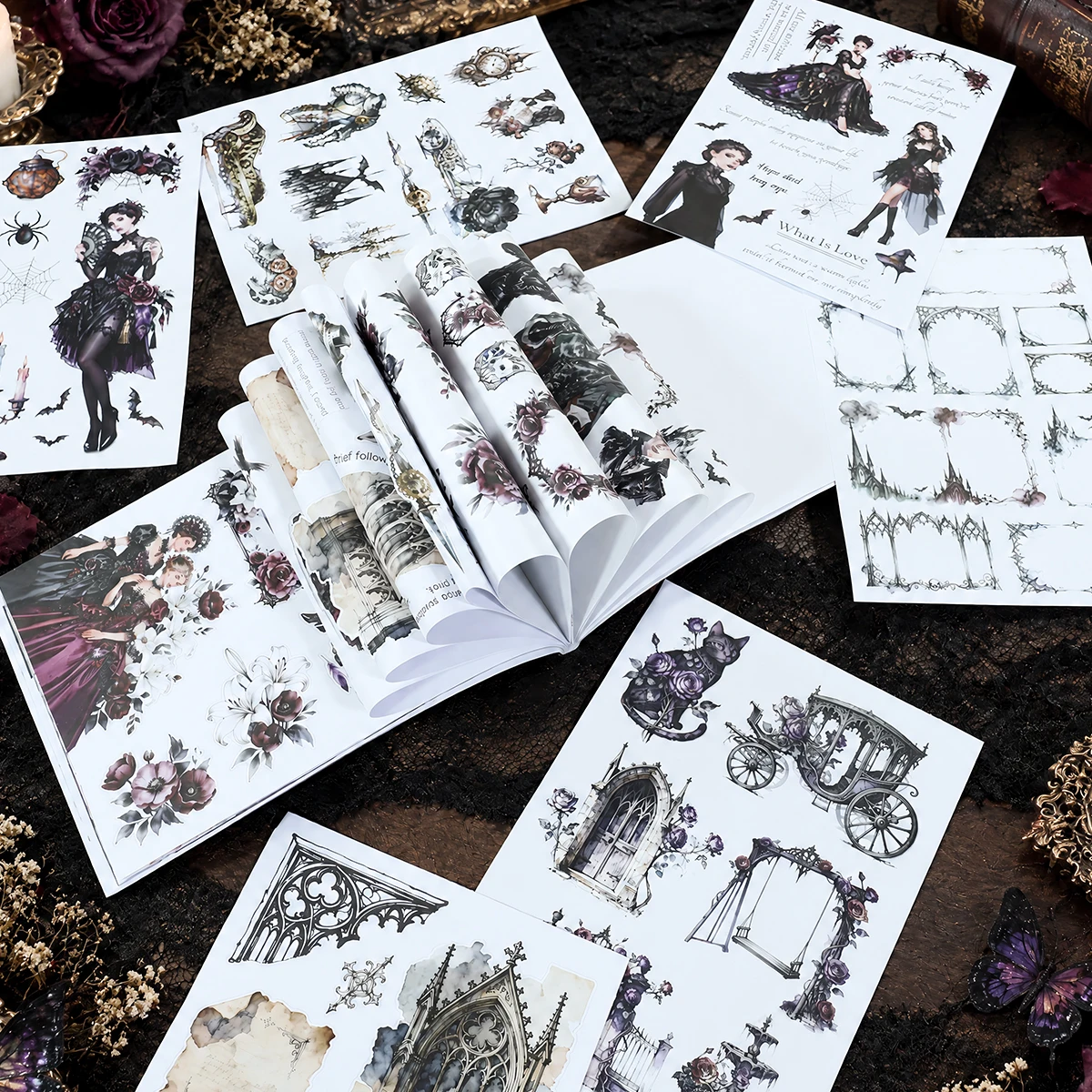 JIANWU 24 Sheets/book Vintage Gothic Flower Character Landscape Sticker Book Creative DIY Journal Material Collage Stationery