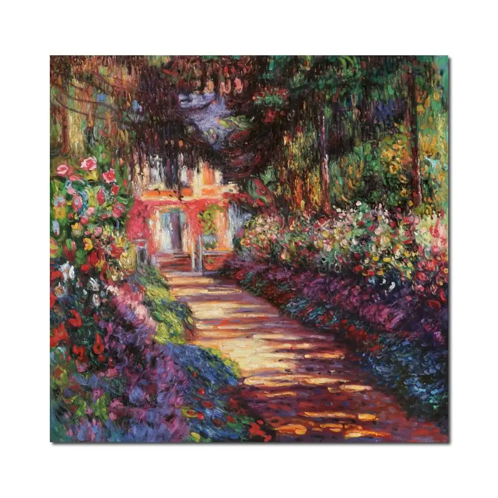 

Textured Canvas Art Pathway in Garden at Giverny Handmade Claude Monet Landscape Painting Impressionist Artwork Home Decor Gift