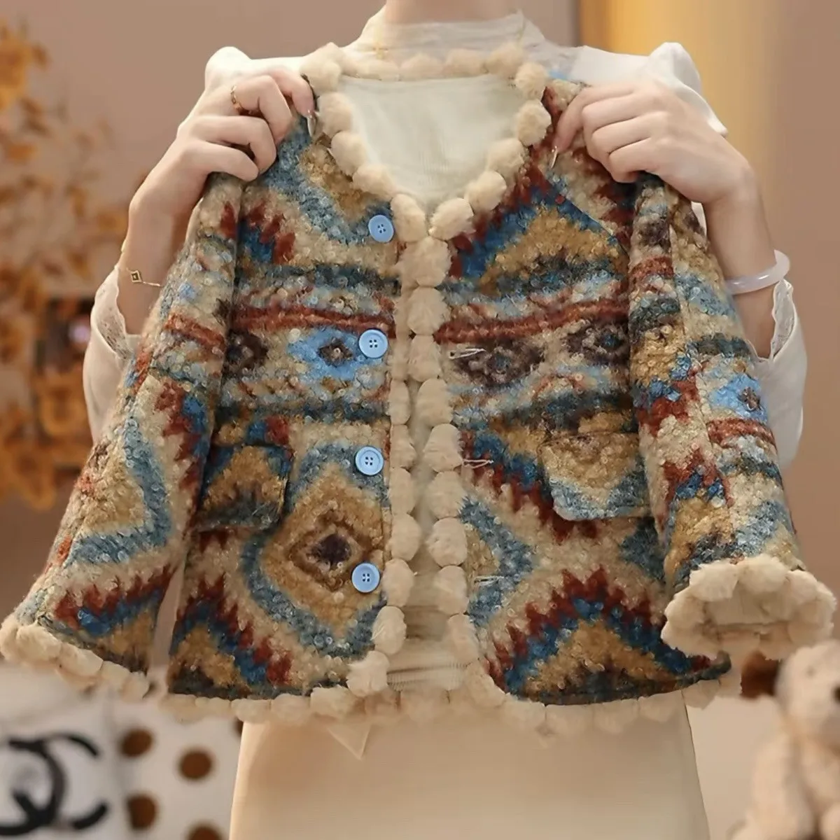 Winter New Girl's Warm and Thick Bohemian Plush Coat Children's Parent Child Clothing Mother's Clothing