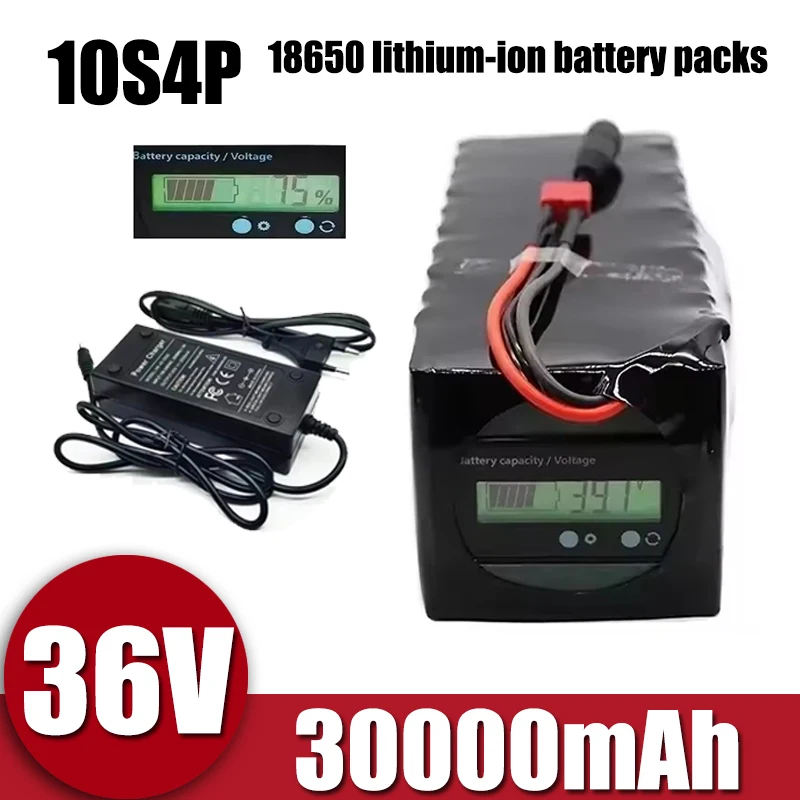 36V 10S4P 30Ah battery pack high-power battery Ebike electric bicycle, including BMS capacity indicator light and charger