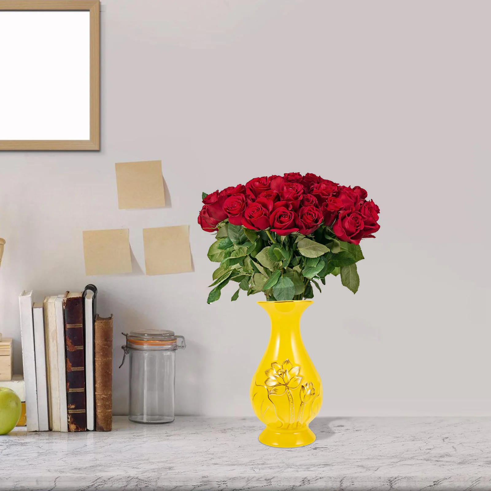 

Ceramic Vase Decor Lotus Pattern Design for Home Office Hotel Table Decoration Fresh Flowers Greenery Arrangement Yellow