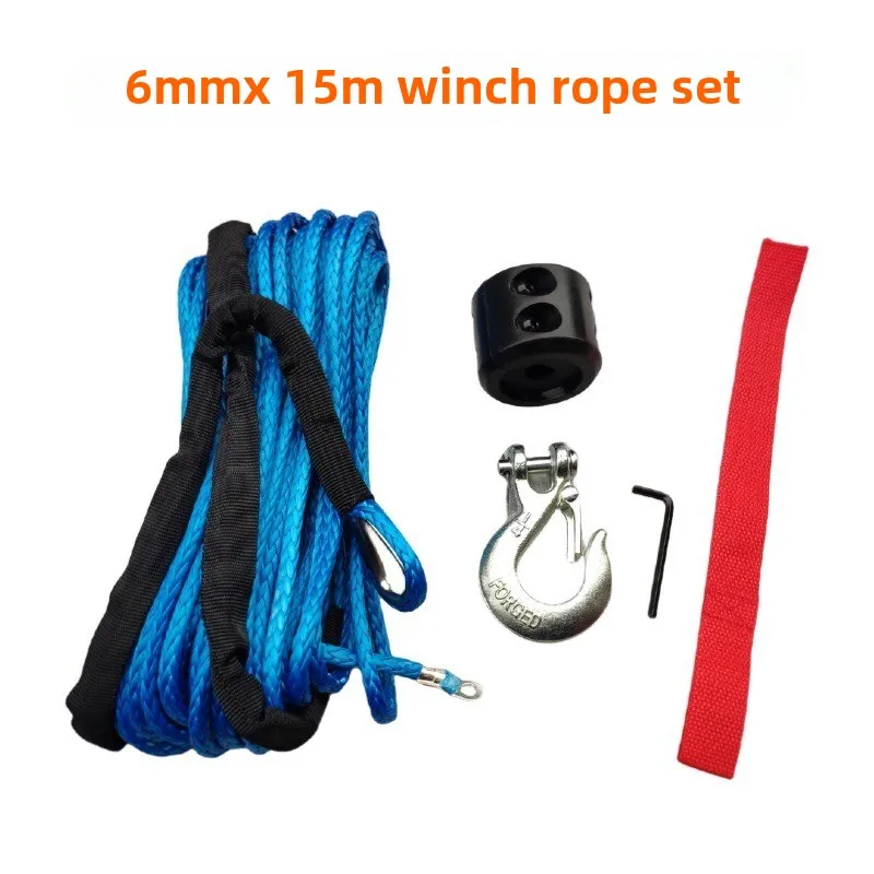 6mmx15m Winch Rope String Line Cable With Sheath Gray Synthetic Towing Rope 15m 7000LBs Car Wash Maintenance String For Off-Road