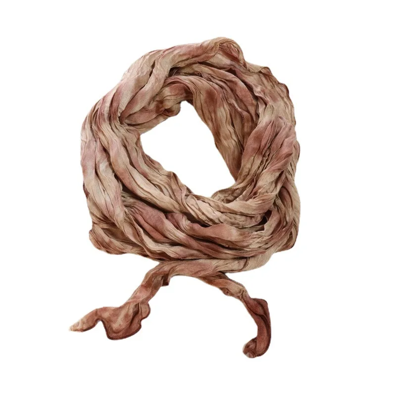 Spring And Autumn Cotton And Linen Scarf Thin Narrow Strip Thin Pleated Silk Fashion Scarf For Women