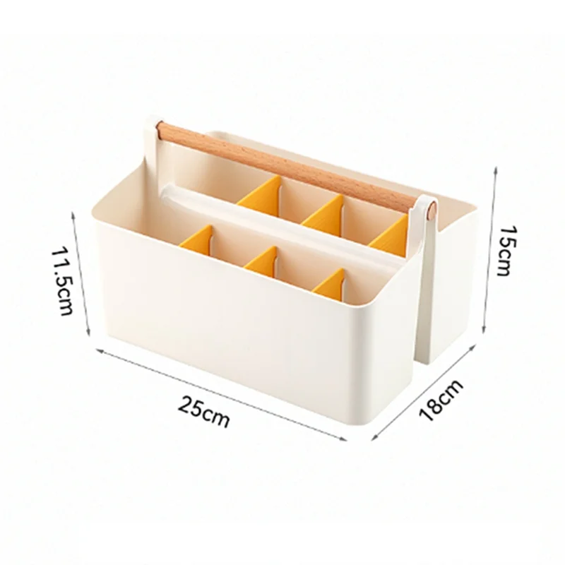 2パック ペンホルダー デスクキャディ 木製ハンドル付き アートクラフト ストレージオーガナイザー 調節可能なコンパートメント付き (ホワイト/イエロー)