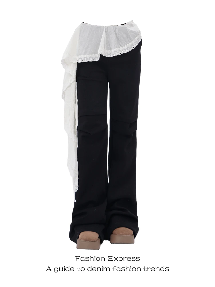 

Ruffle Trimmed Bell Bot Pants Women's High Waist Long Trousers Lace Patchwork Design Casual Commute Sle Summer 2025