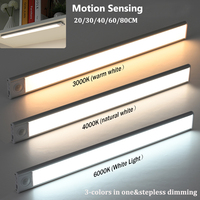 PIR Motion Sensor USB Rechargeable Magnetic Night Lamp Dimmable 20 30 40 60 80CM 3 Colours Kitchen LED Under Cabinet Lighting