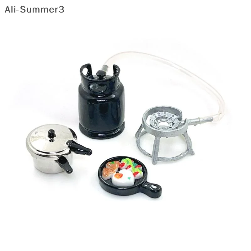 1/12 Dollhouse Kitchenware Set Mini Gas Stove Fried Egg Pressure Cooker Model Dolls House Kitchen Toys Kid Pretend Play Toy