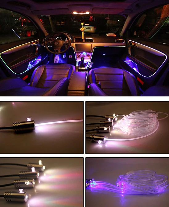 La atmósfera 12V 6W de los accesorios de la luz del coche de la fibra óptica más brillante 9 en 1 llevó la luz interior de las luces