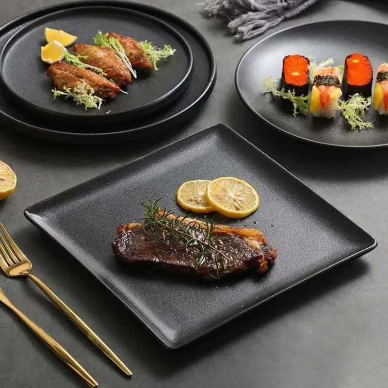 Creative Black Frosted Ceramic Dinner Plate Home Steak Pasta Salad Plate Hotel Restaurant Cutlery Kitchen Utensils Tableware New