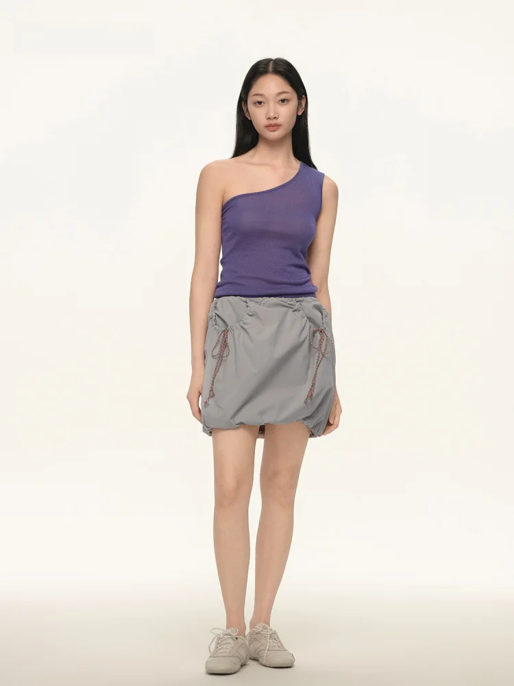

Casual Aluminum Grey Drawstring Pocket Skirt Women's mid Waist Straight Tube Skirt Creative Personality Short Style