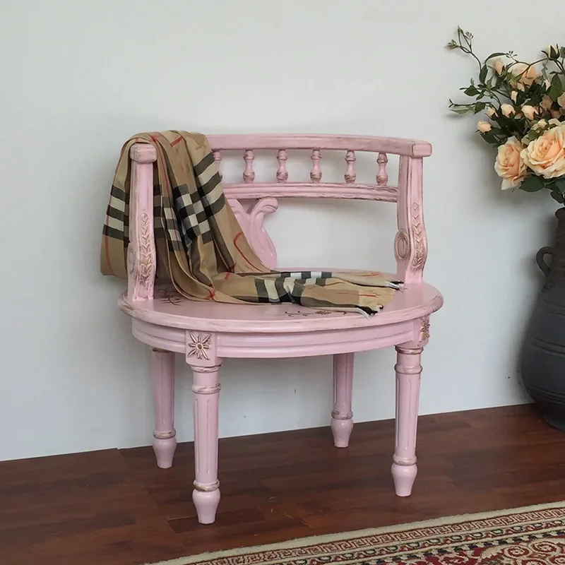 American country sofa chair living room retro solid wood casual lover chair pink princess dressing stool armchair