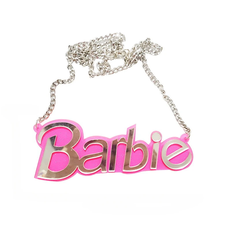 Collar con letras exageradas para mujer, Gargantilla rosa Barbie, cadena de Cuello estilo Hip Hop, joyería para mujer, accesorios de ropa, regalo