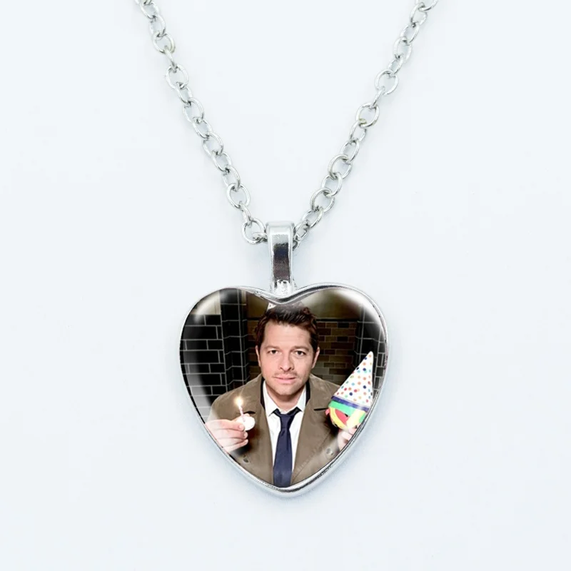 Movie Supernatural Necklace Dean Winchester Jensen Ackles Necklace Glass Dome Heart Shape Pendant Necklace Jewelry Fans Gift view 5