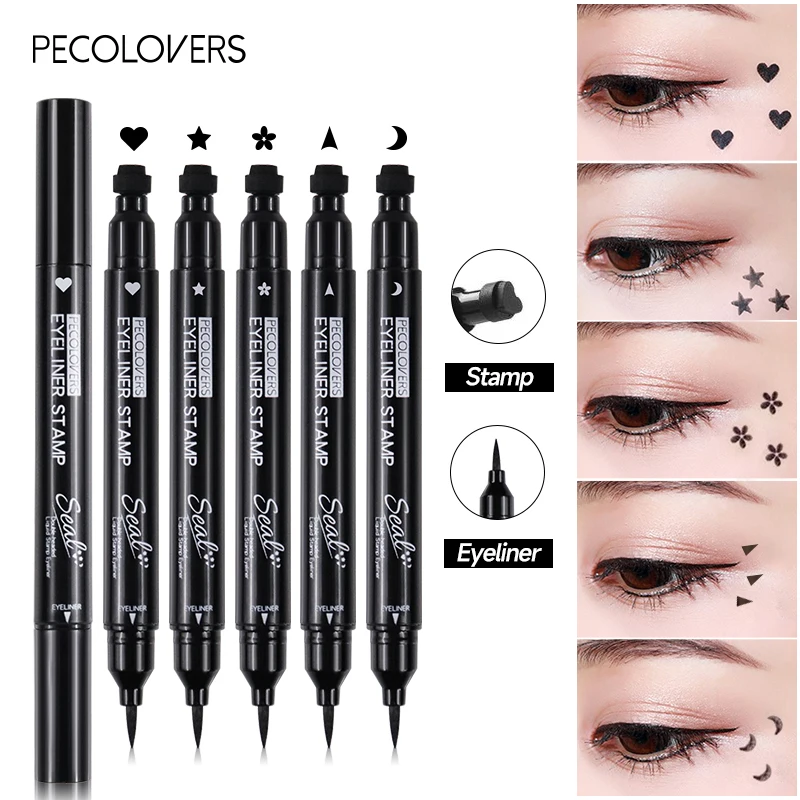 Liquid Eyeliner Black Moon Stamp Eye Liner Pencil 2 In 1 Waterproof Long-lasting Easy to Use Cat Eyeliner Pen Makeup For Women