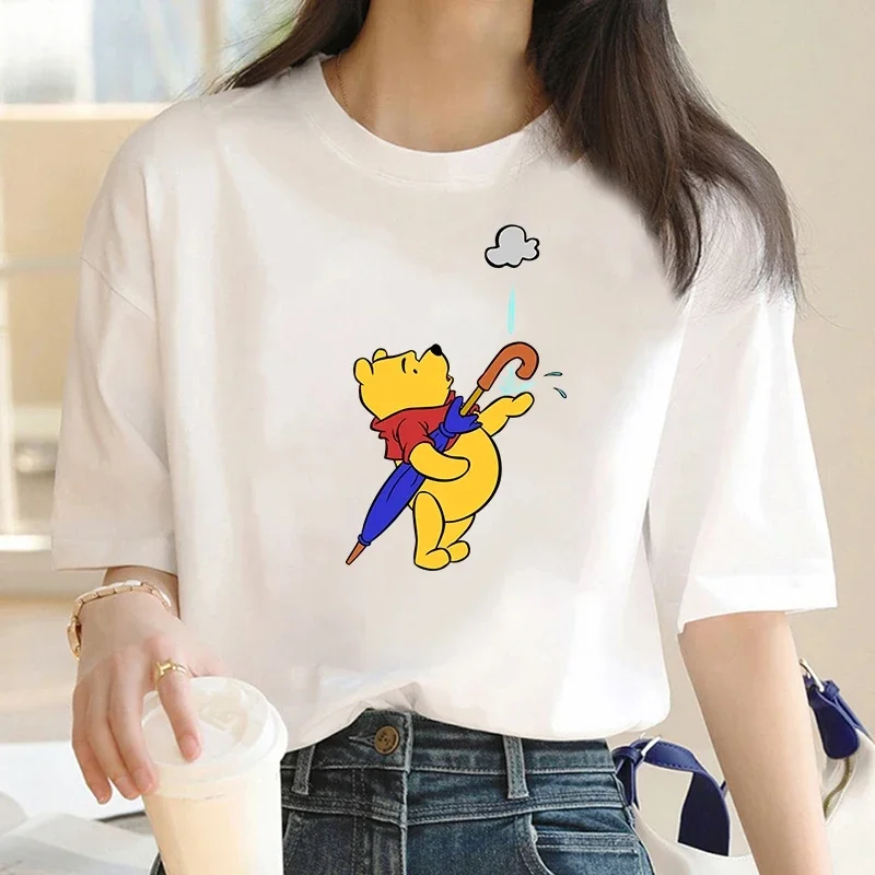 Women T-shirt Fashionable Winnie Bear Minimalist Style T-shirt Beautiful and Cute Street Fashion Trend City Cotton Tops