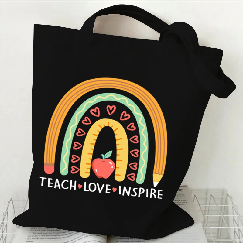 Cartoon Arts Female Canvas Shoulder Bag Blessed Teacher Print Books Handbag Reusable Eco Bags Large Tote for Women Shopping