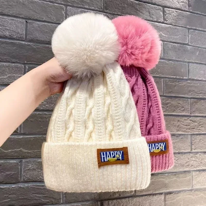 Fashion Women Pompoms Hat Hairball Hat Thickened Winter Warm Hat Stylish Beanie Hats Casual Outdoor Knitted Cap Beanies