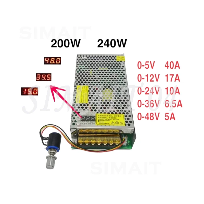 Digital Display Adjustable Switching Power Supply Board, AC 110‑220V to DC 12V 24V 36V 48V Voltage Regulated AC‑DC Converter