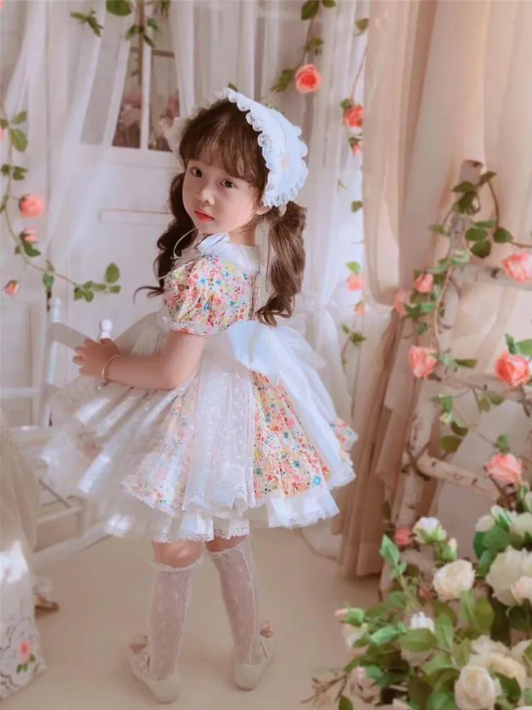 Baby Clothing Spanish Vintage Lolita Ball Gown Lace Bow Print Birthday Party Easter Cute Princess Dresses For Girl A2332