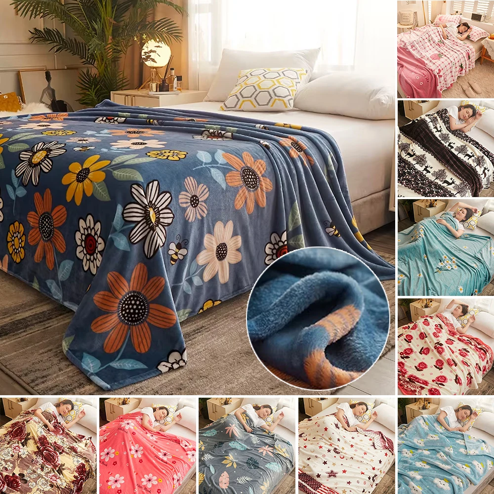 

1PC Flower Blanket for Sofa Thin Blanket for Beds Single/ Queen/ King Coral Fleece Flannel Blanket Soft Warm Nap Blankets Одеяло