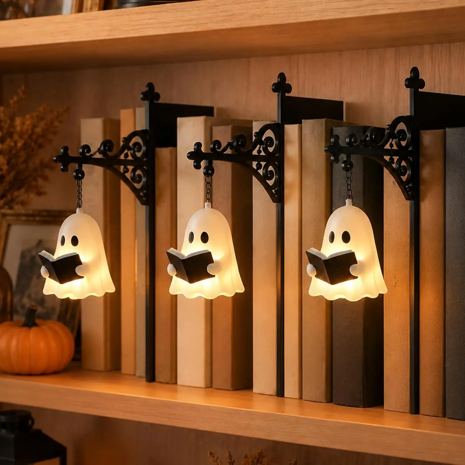 3PCS Atmosphere Lamp Vintage Bookshelf Lantern Light White Warm White Bookshelf Ghost Light Bookshelf Lamp Christmas Decorative
