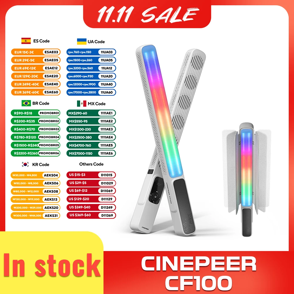 

ZHIYUN Official CINEPEER CF100 100W RGB Handheld Stick Light LED Lights 2700K-6500K for Photo Video Streaming Photography Light