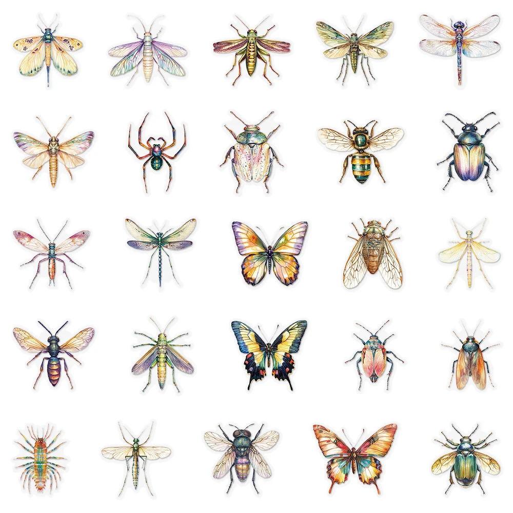 10/30/50pcs carino retrò realistico trasparente insetti adesivi decalcomanie giocattoli per bambini skateboard laptop moto adesivo impermeabile