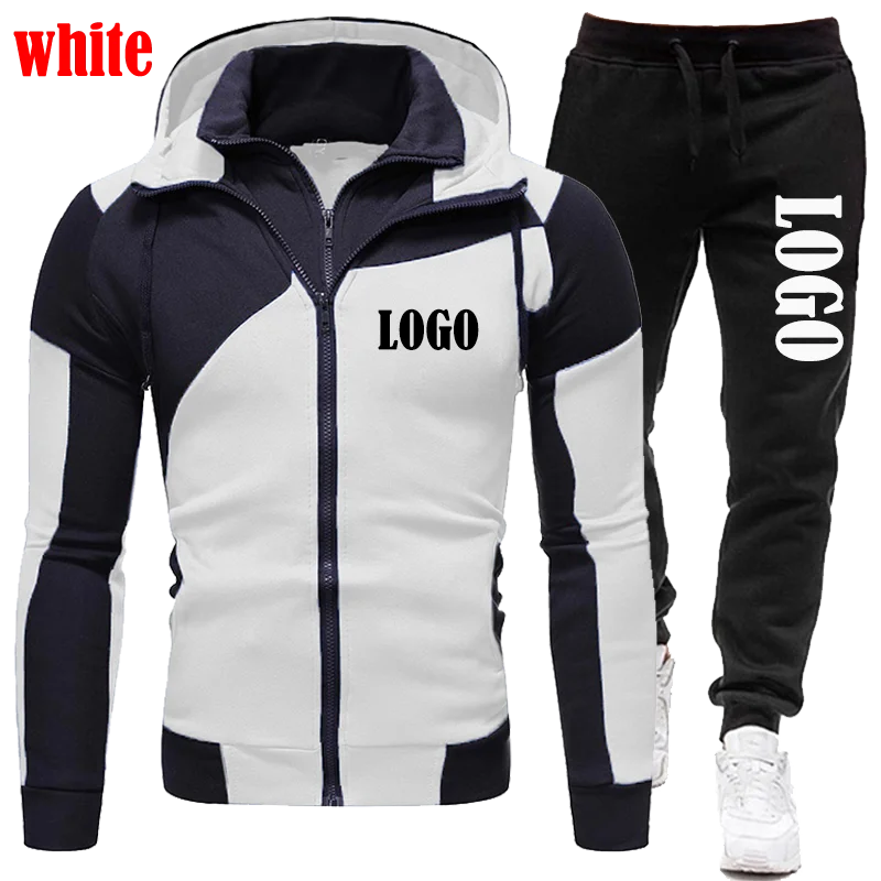 Trending Men Zipper Hoodies Pants 2Pcs/Sets Sweatshirt Sweatpants Male Gyms Fitness Tops Trousers Joggers Sportswear Tracksuits