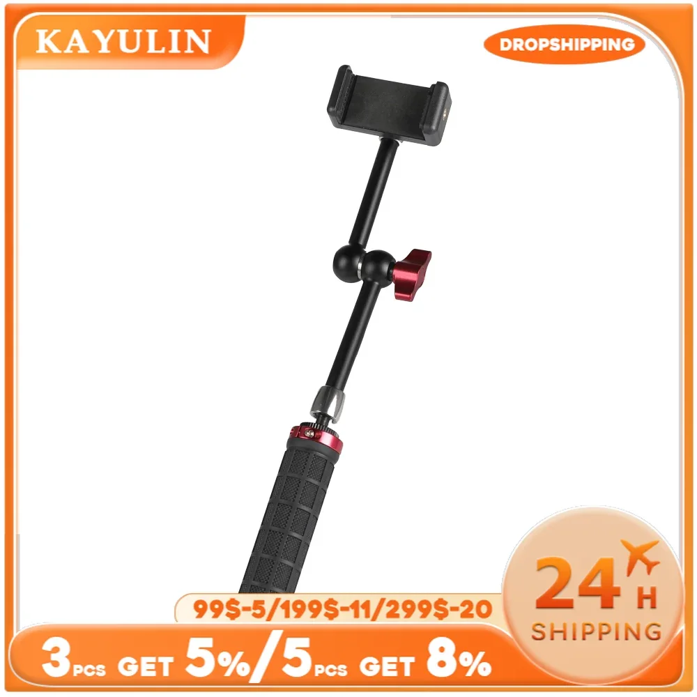 Kayulin Handle Grip Rubber-covered With Adjustable Smartphone Clip and  11 inch Articulating Magic Arm 1/4