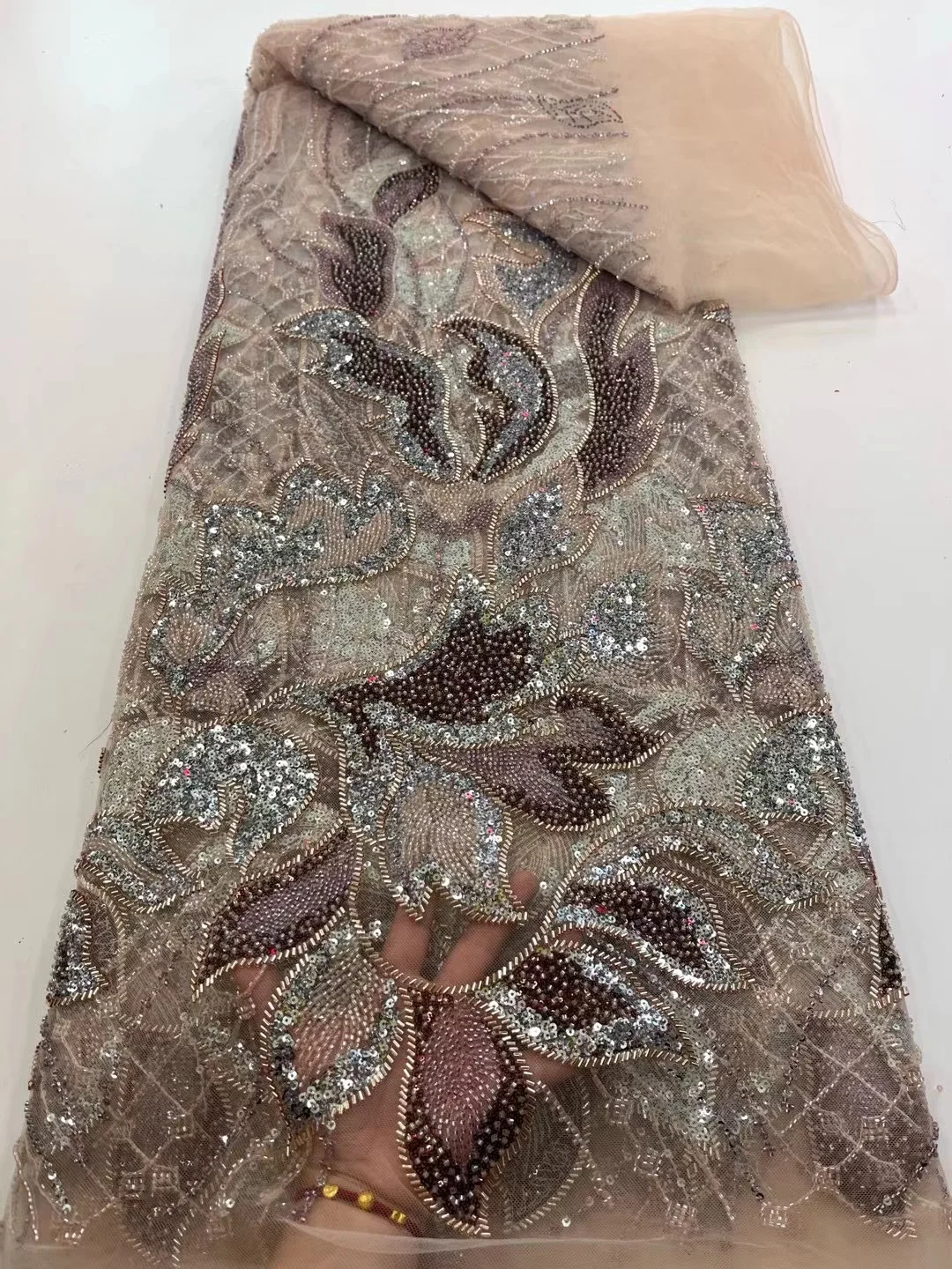 

NI.AI African Sequins Beaded Lace Fabrics 2025 High Quality French Embroidery Beads Lace Fabric For Nigerian Wedding Sewing