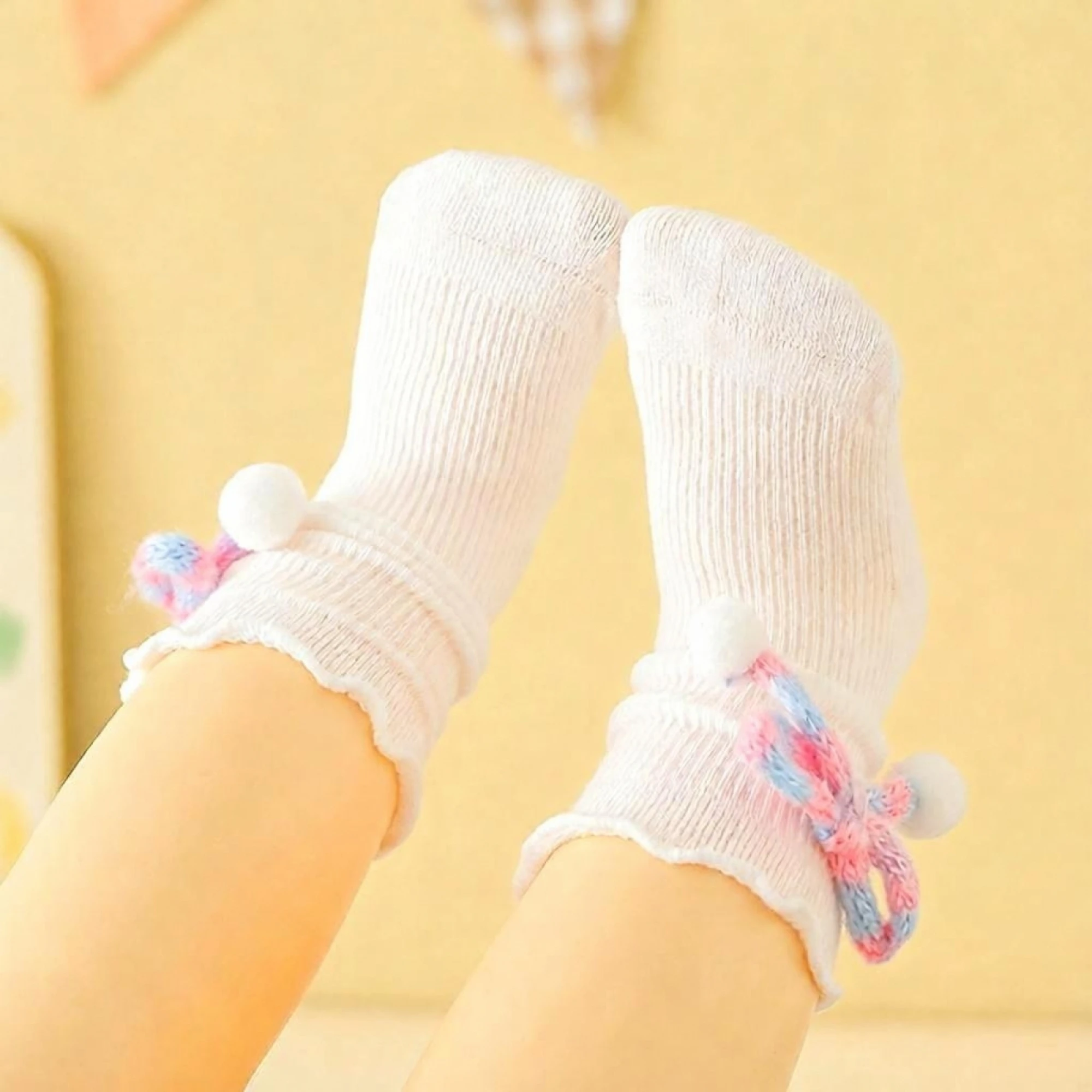 Toddler Baby Princess Socks Knitted Bow Soft Breathable Mid Calf Socks
