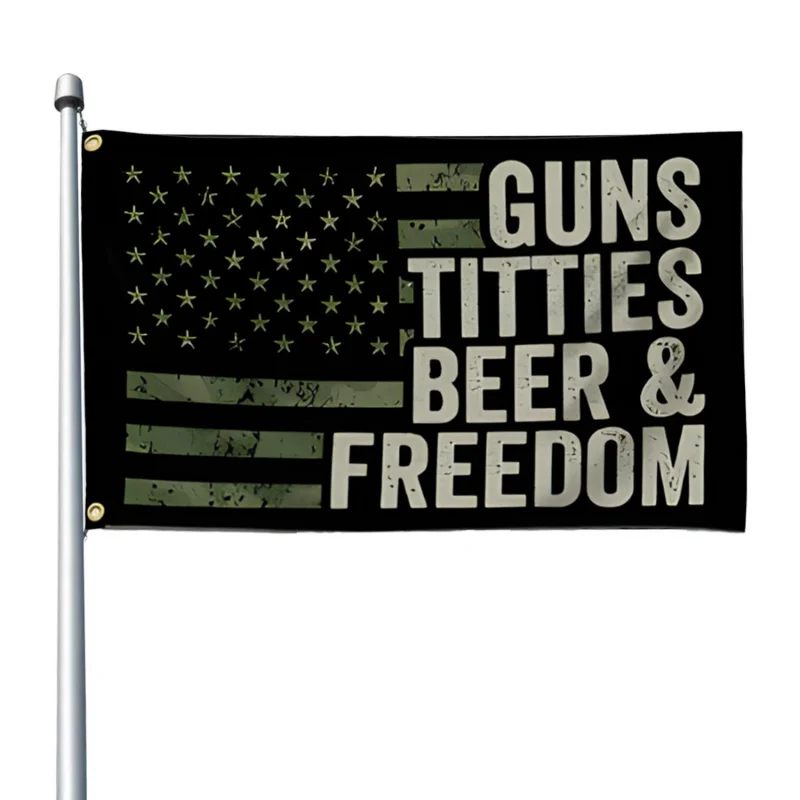 1pc Polyester Guns Whisky Beer and Freedom Flag 3X5FT Single Sided Durable Patio Flag Easy Dry Outdoor Flag Surprise Party Flag