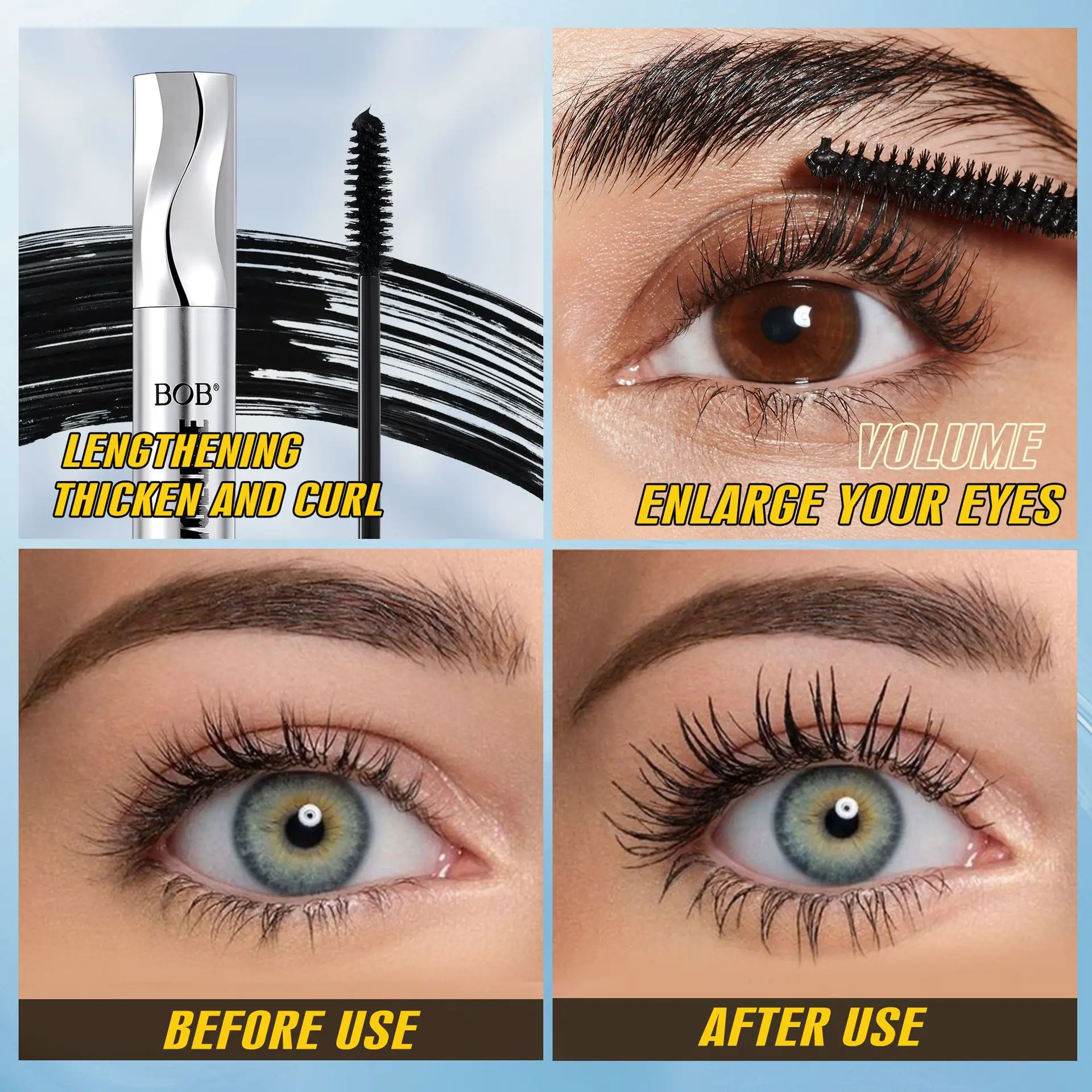Nuevo Máscara de pestañas 4D, maquillaje de belleza, extensión de pestañas negras rizadas, máscara de volumen líquido resistente al agua, cosmética de larga duración