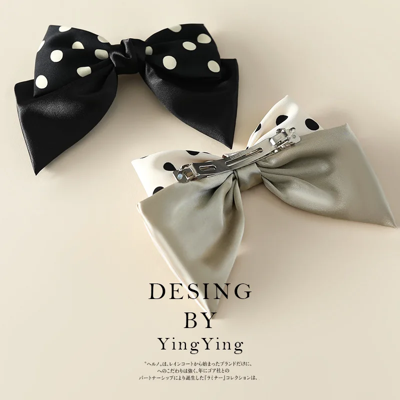 Large Size Bowknot Hairclip Barrette Black and White Dot Fashion Korean Fashion Hairpins for Women and Girls