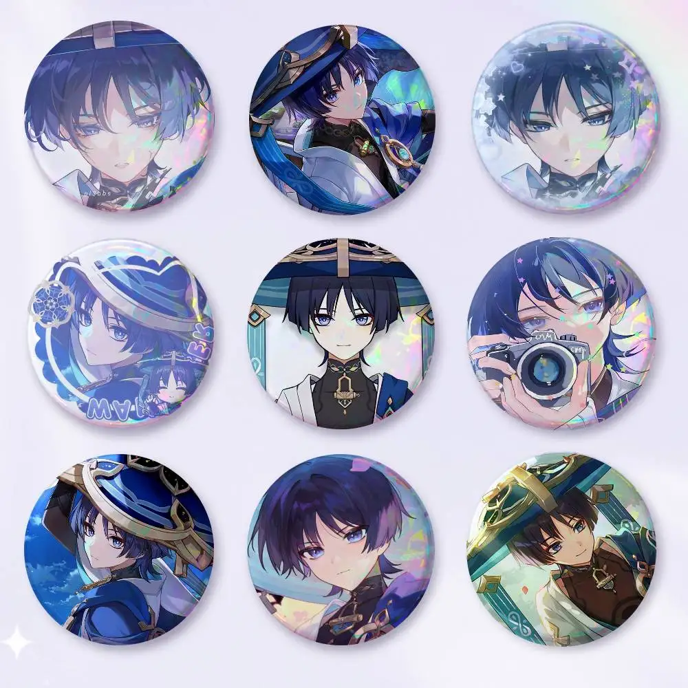 A-Wanderer Genshin Snap-in Pins Cartoon Character Round Creative Brooches For Backpack Accessories Jewelry Gifts