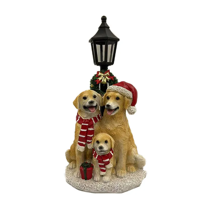 Christmas Dog with Light Cute Dog Golden Retriever Resin Crafts Christmas Decorations Holiday Gifts