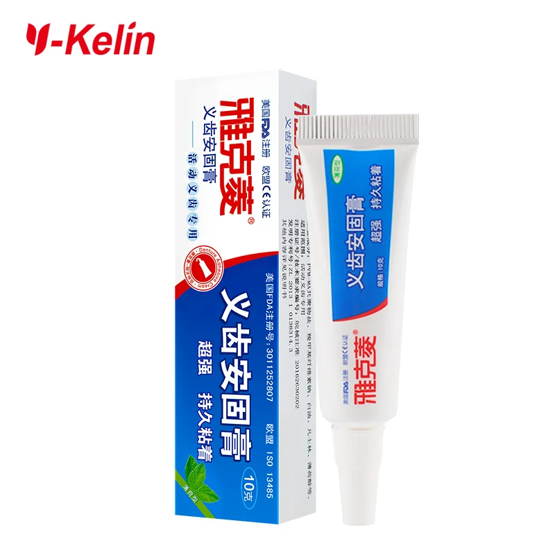 Y-Kelin Denture Adhesive Cream 10g/0.4oz Sample Size All Day Hold Non-Zinc Formula False Teeth Glue