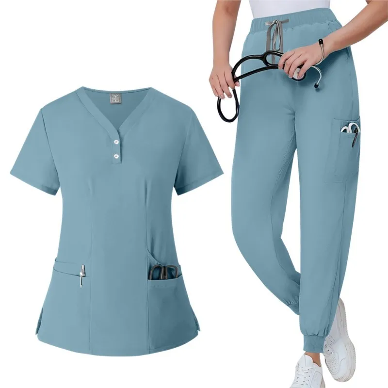 Scrubs Medical Uniform Short Sleeve Tops+Pants Nursing Uniform Women Pet Shop Doctor Hospital Clinic Surgery Workwear Scrub Sets