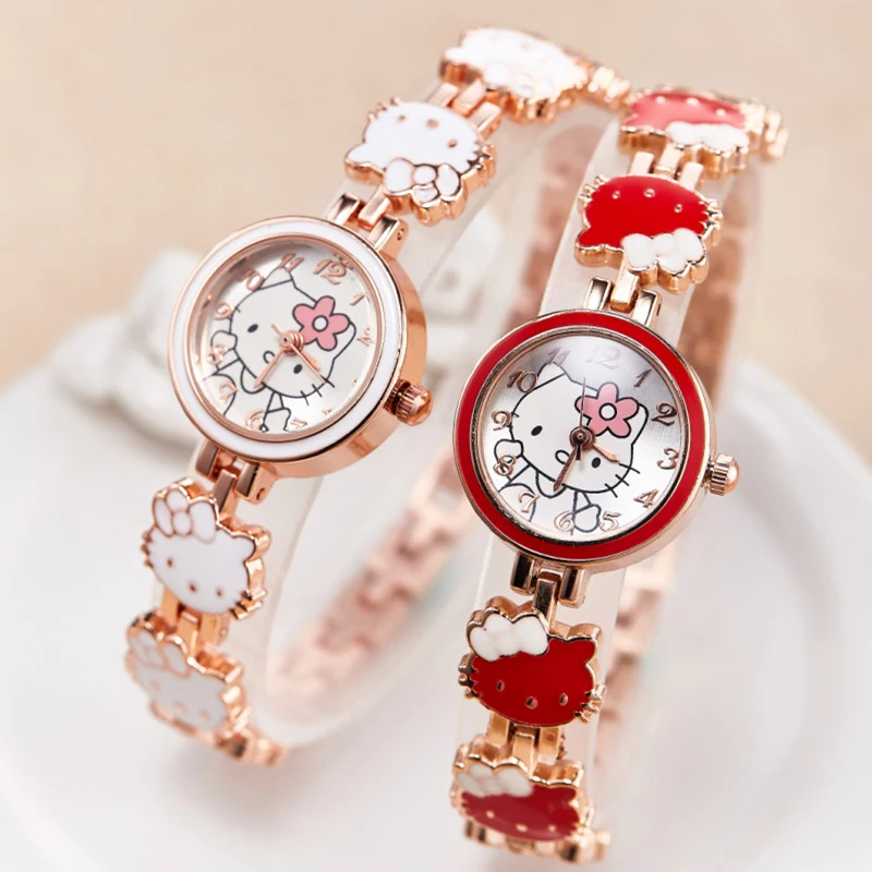 Fashion New Sanrio Watch Anime 3D Hello Kitty Style Steel Strap Women'S Electronic Quartz Stone Watch Cute Children'S Gifts