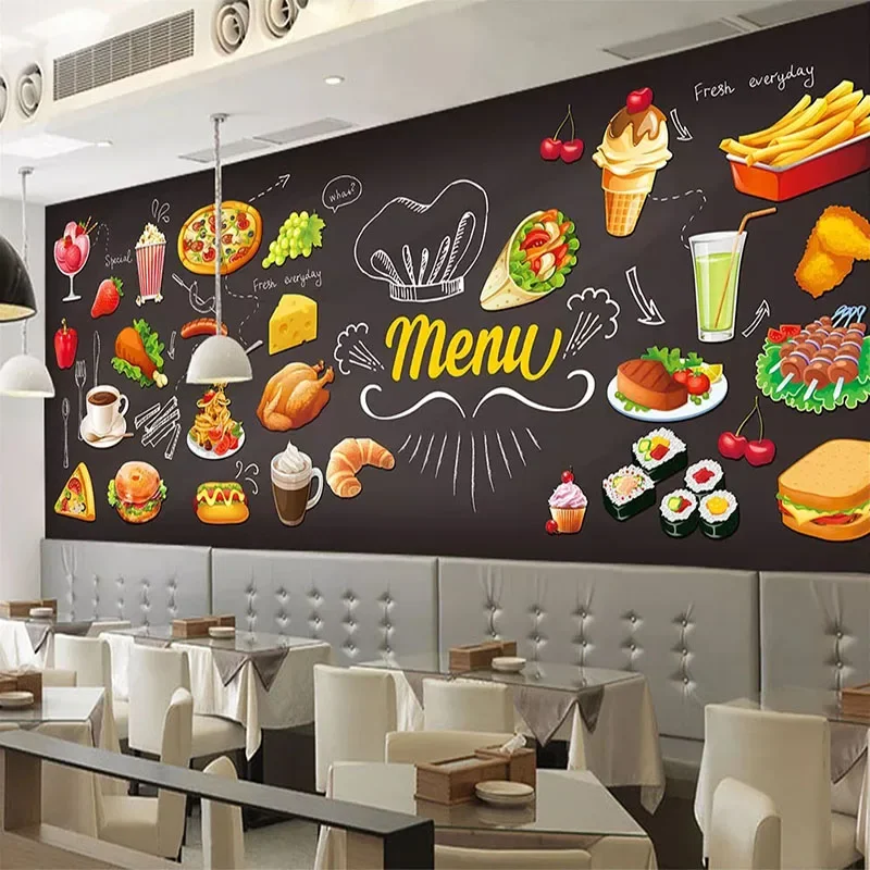 Custom Any Size Mural Wallpaper 3D Hand-Painted Foods Western Restaurant Fast Food Shop Background Wall Decor Wall Painting