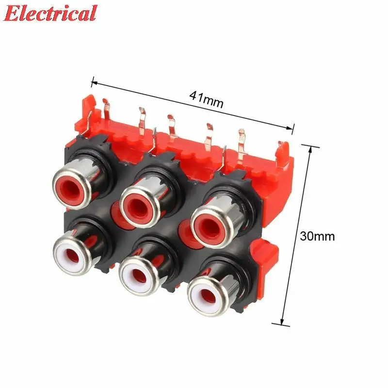 PCB Panel Mount 6 RCA Socket Female Jack Audio Video AV Connector Red 9pins