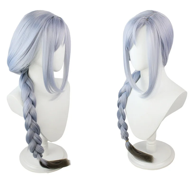 Cos Shenhe-Peluca de cabello trenzado para Cosplay, pelo largo medio, gradiente, gris, azul