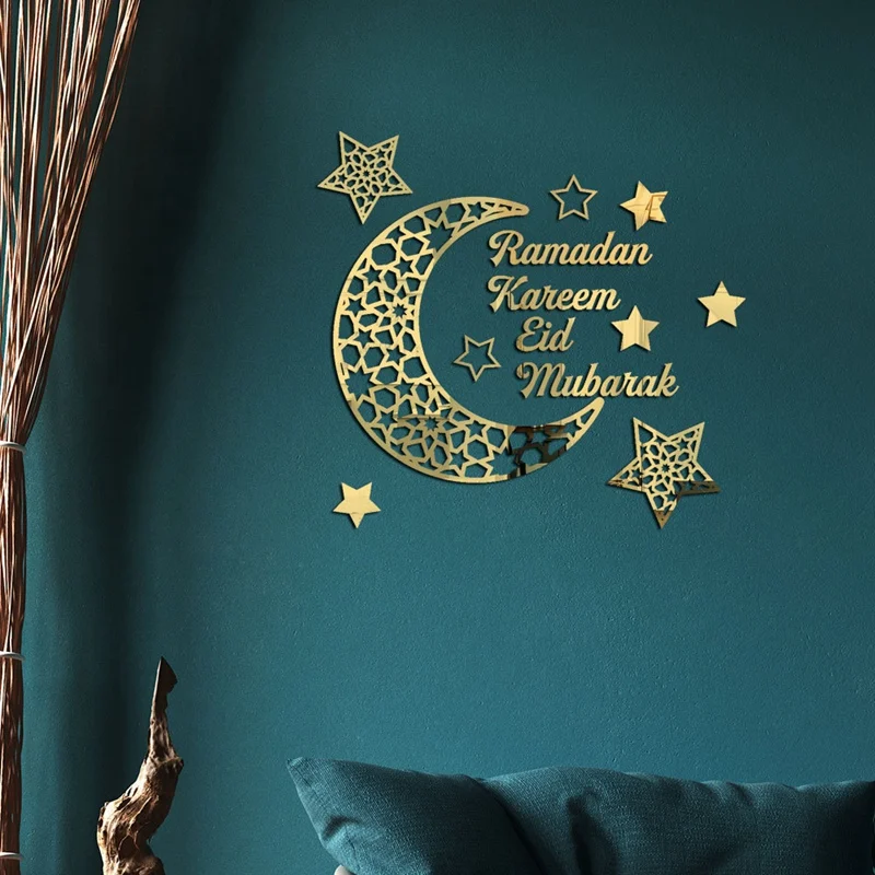 Ramadan Kareem Stickers Decorations Wall Eid Mubarak For Home Decor Sign Bedroom Front Room Crescent Crystals Art