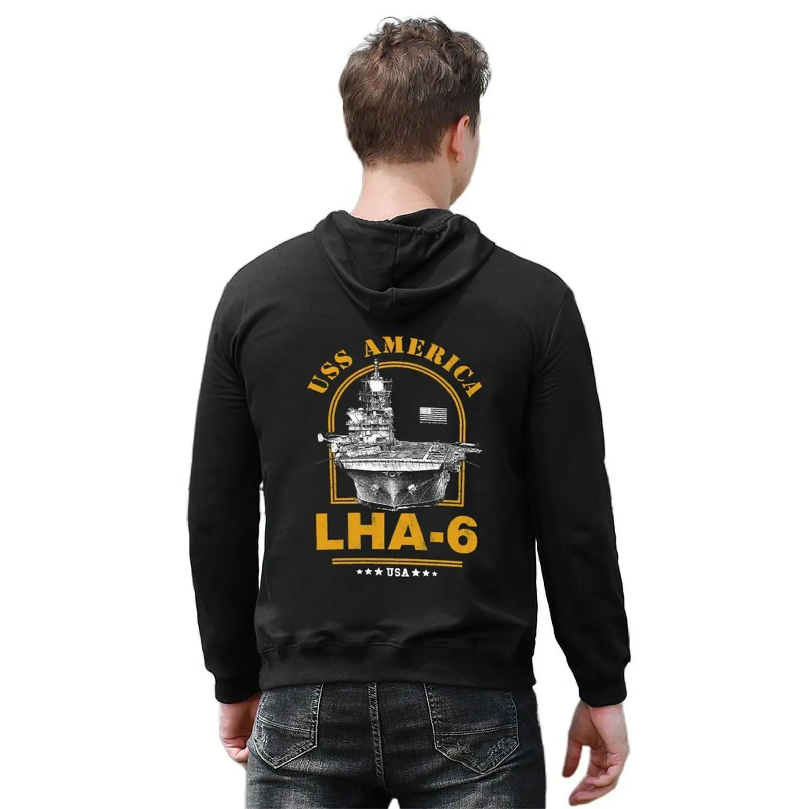 LHA-6 USS أمريكا هوديي ملابس رجالية سترة شتوية للرجال بلوزة جرافيك تي شيرت رجالي هوديي للرجال