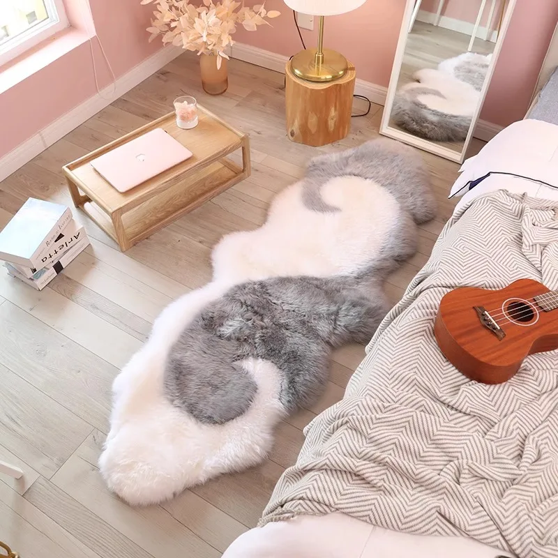 Australian Genuine Sheepskin Carpet Bedroom Long Hair Soft Natural Lambskin Rug Home Irregular Living Room Fluffy Area Rug Mat