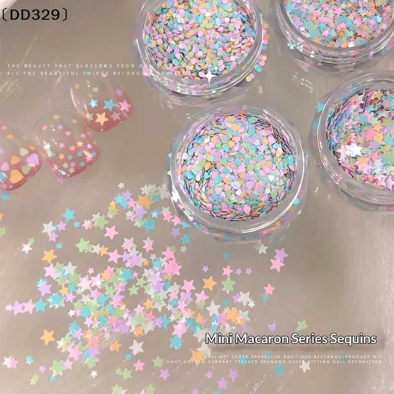 Macaron Nail Art Glitzer-Pailletten, niedliche Stern- und Herzformen, Nageldekoration für den Heimgebrauch, DIY-Nagelstudio-Nutzung〔DD329〕