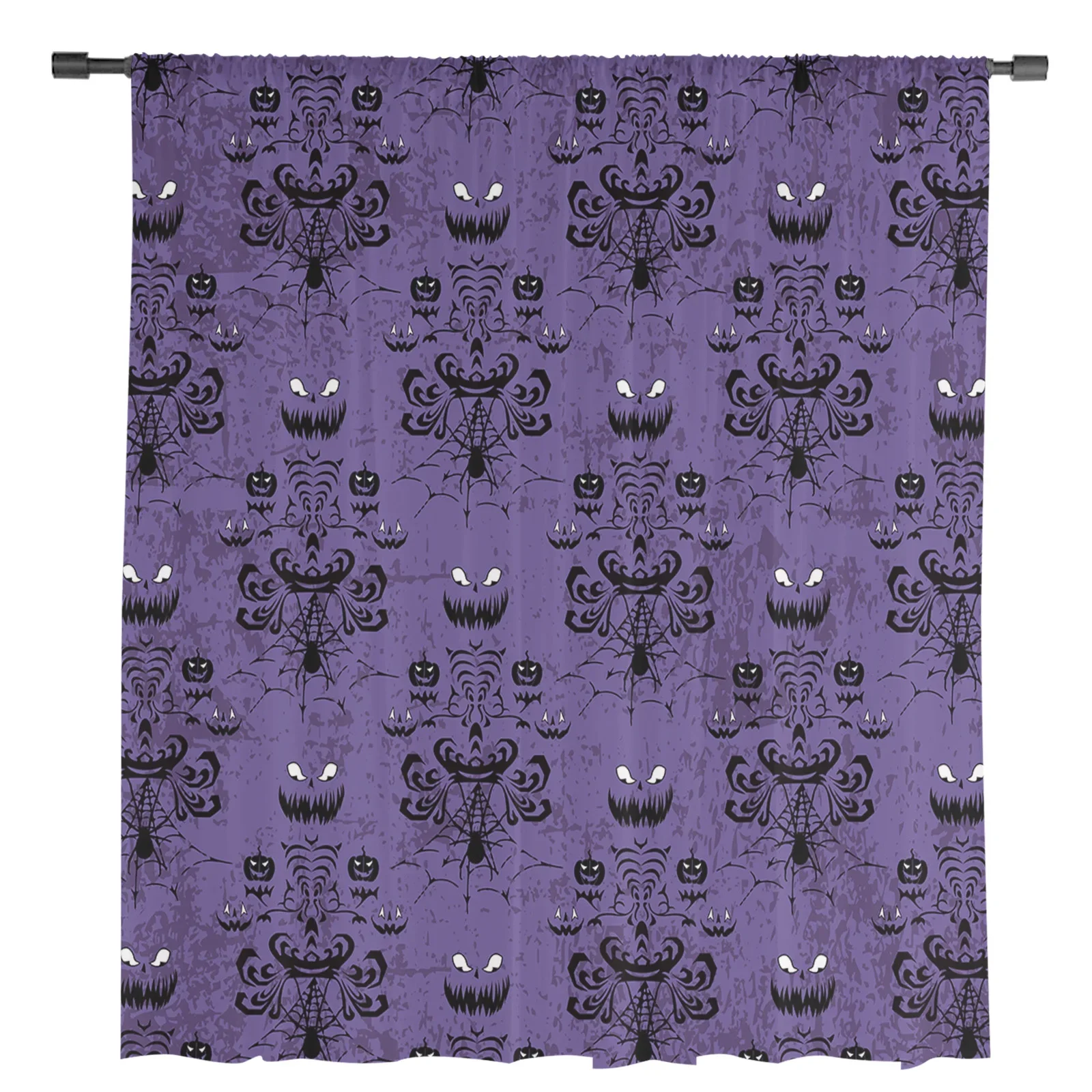 Halloween Grimace Pumpkin Ghost Purple Tulle Curtains Living Room Kitchen Window Decoration Chiffon Voile Sheer Curtain