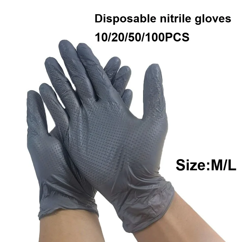 

Heavy Duty Grey Nitrile Gloves Industrial Disposable Gloves with Diamond Textured Grip for Mechanic Safety & Work Gloves